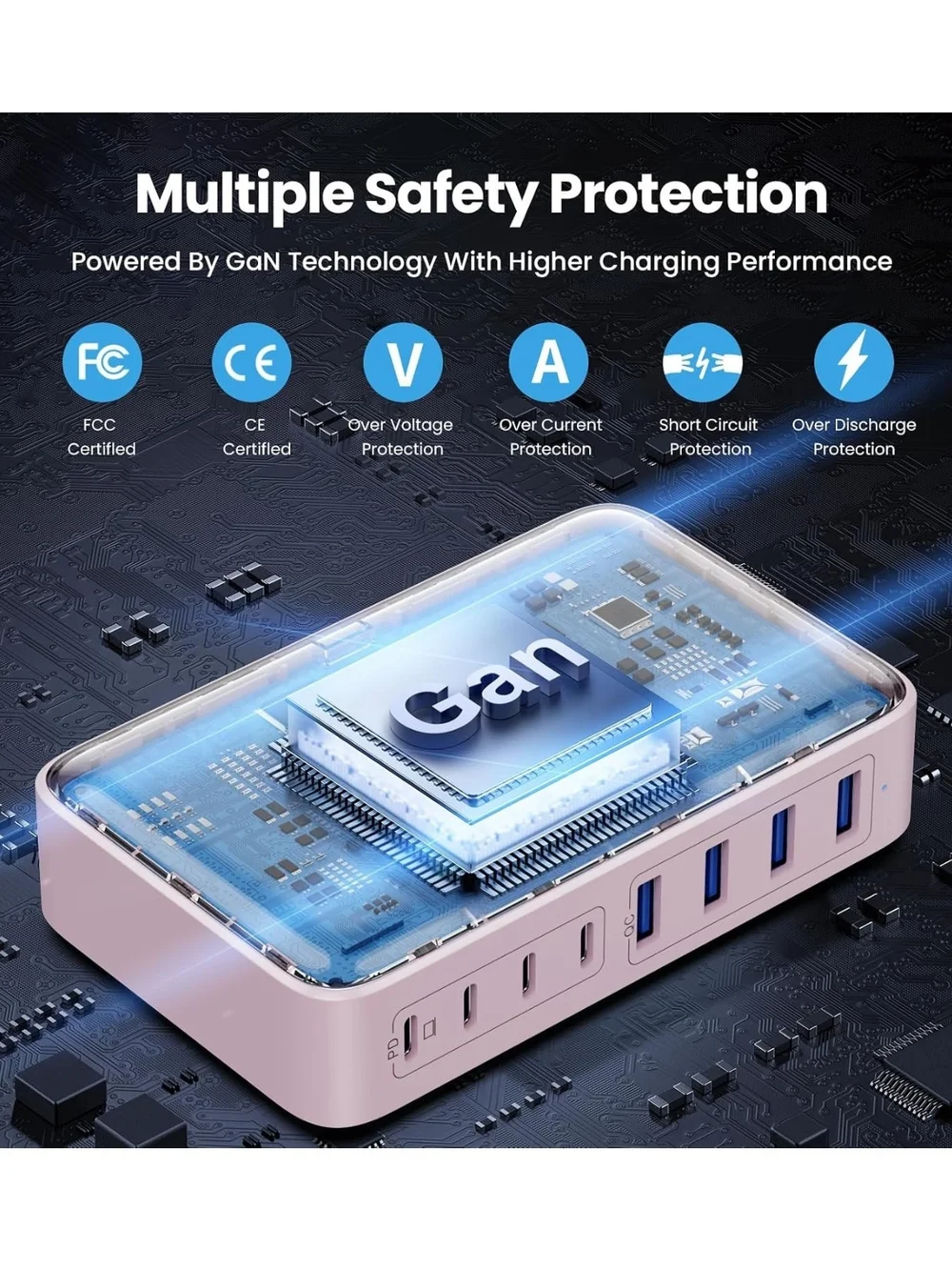 Multi-Device 8-Port USB Charging Station - Pink